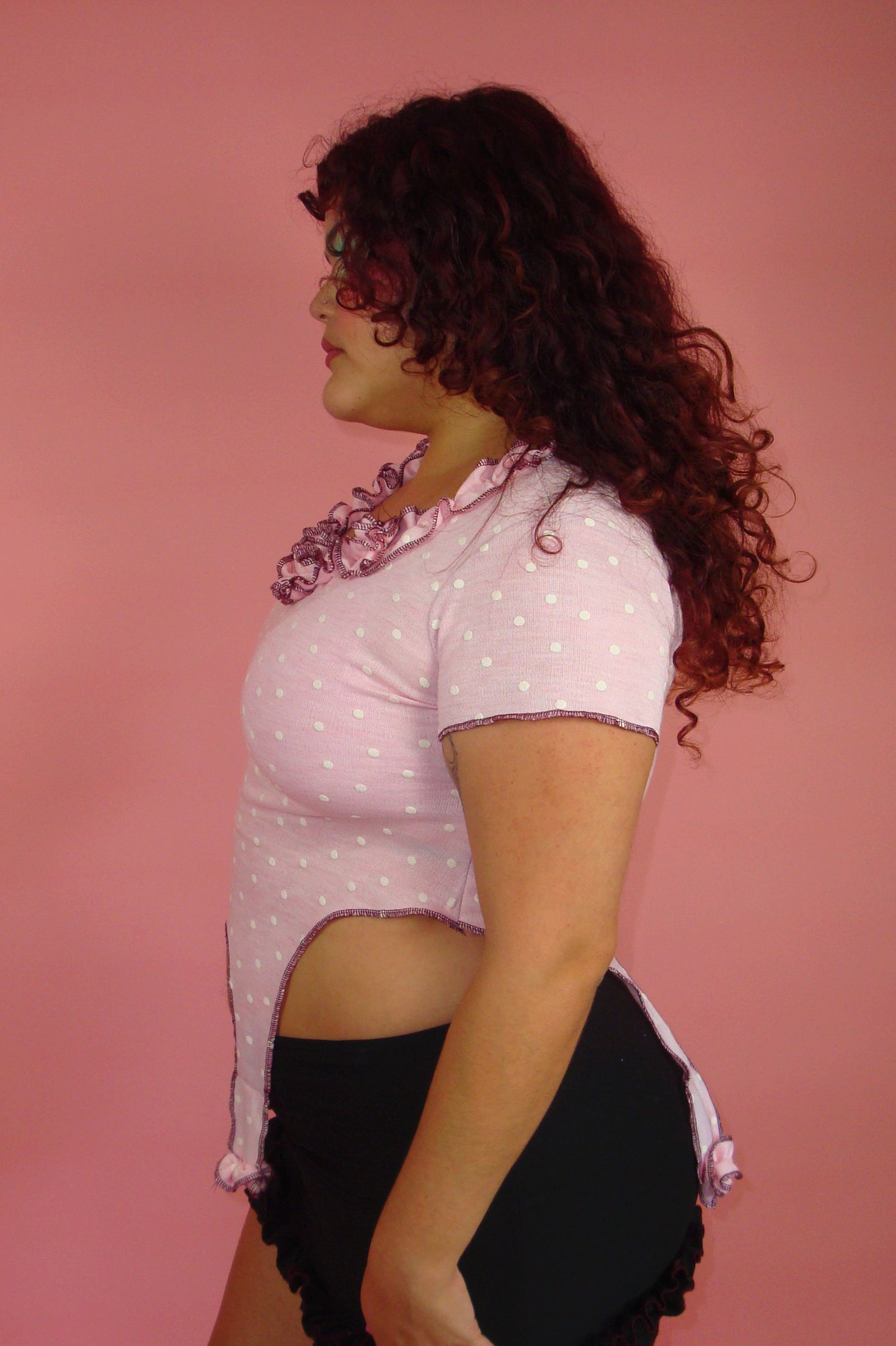 Cecily Pink Polka Dot Garter Top - 2X