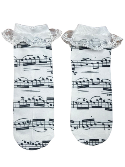 Sheet Music Frilly Ankle Socks