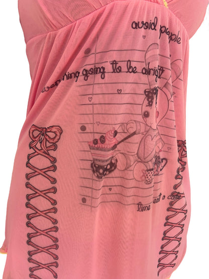 Dear, Bunny Pink + Yellow Babydoll Dress - L