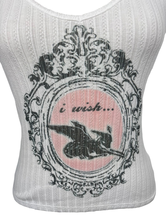 Wish Upon My Wings White Ribbed Tank - S/M