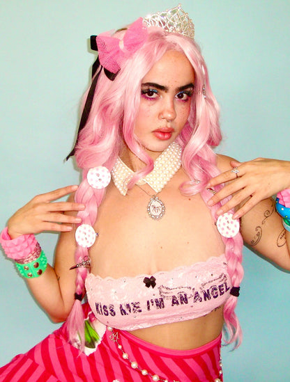 Kiss Me I'm An Angel Pink Bandeau Top - M