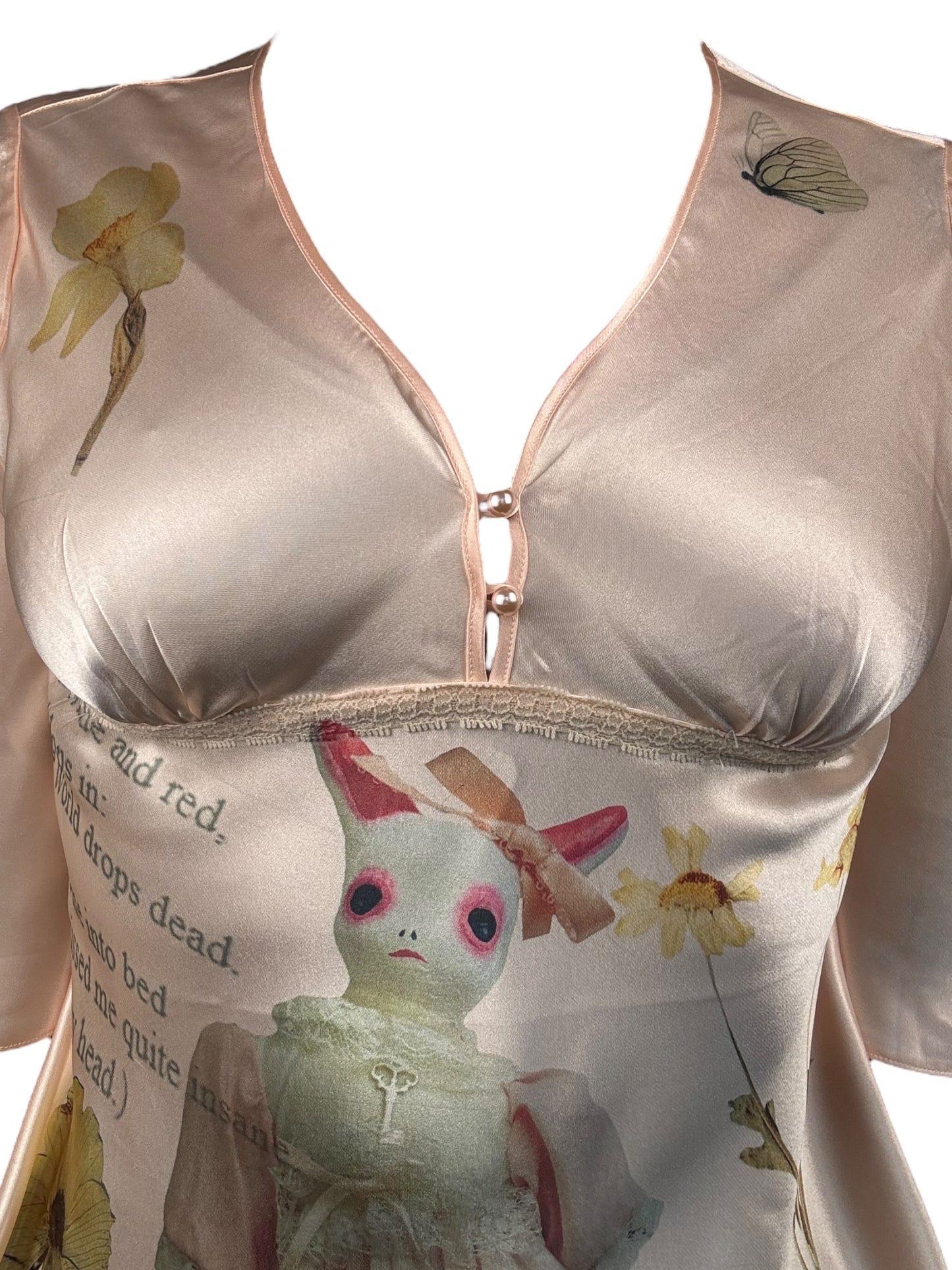 Mad Girl's Tea Party Pink Satin Blouse - L