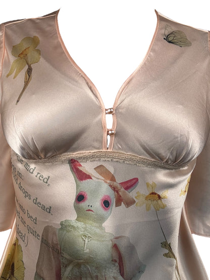 Mad Girl's Tea Party Pink Satin Blouse - L