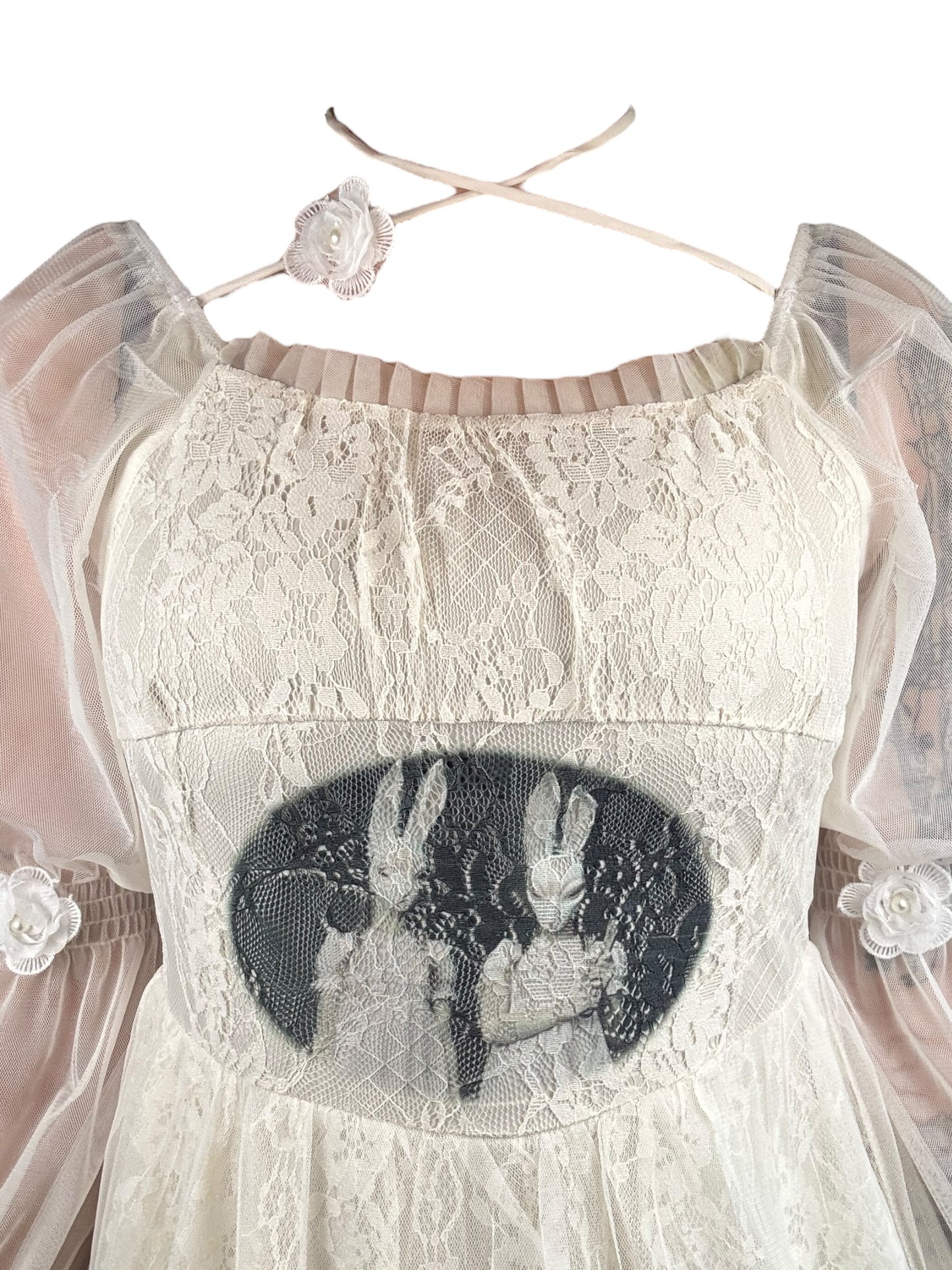 I Love You Bunny Lolita White Lace Dress - M
