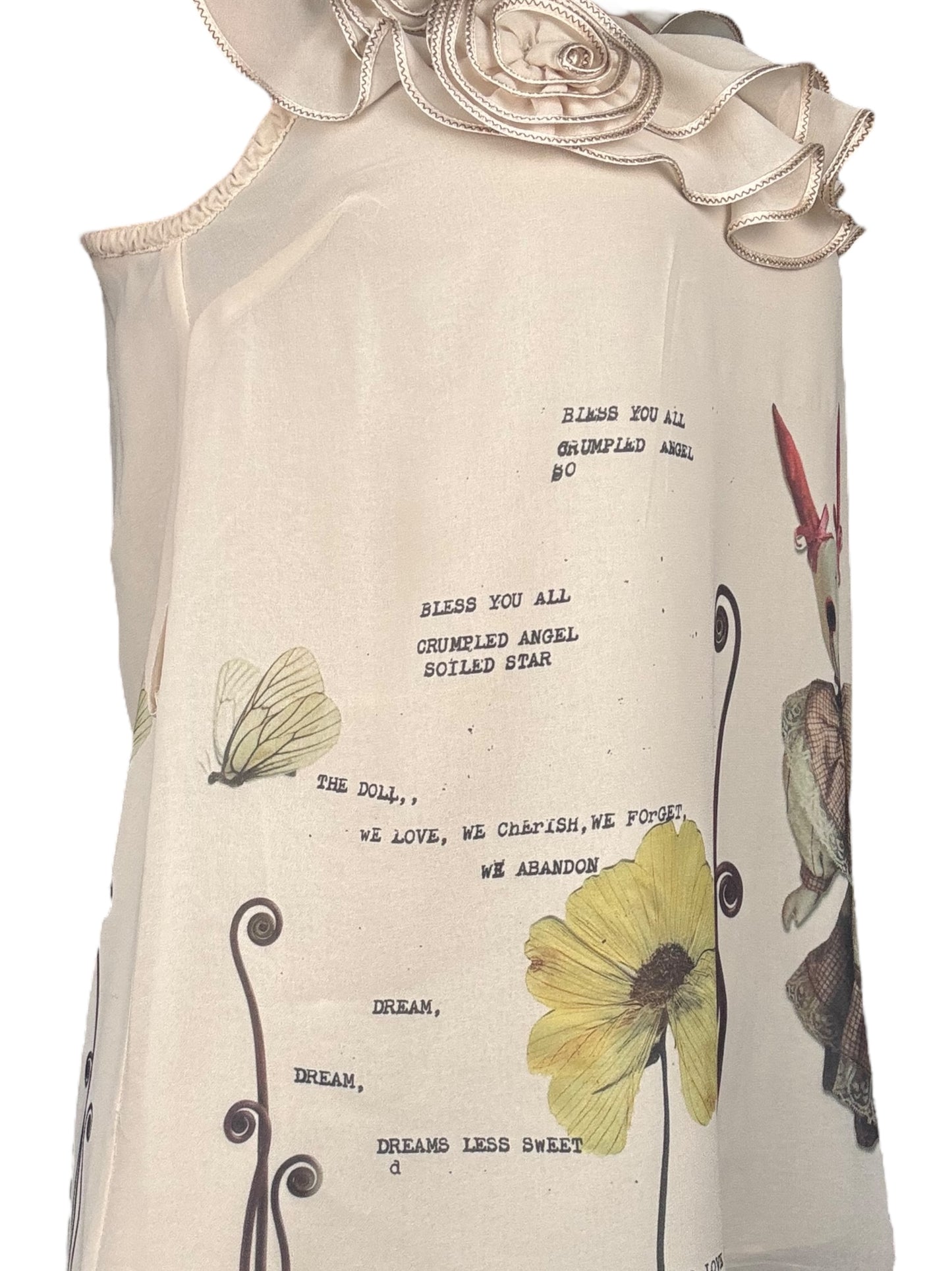 Woodland Reverie Ruffle + Floral Applique Cream Top - L