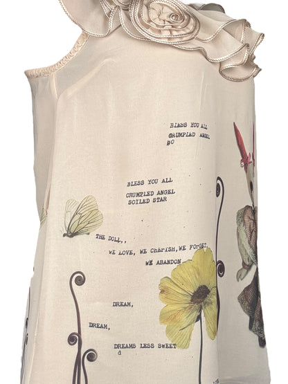 Woodland Reverie Ruffle + Floral Applique Cream Top - L