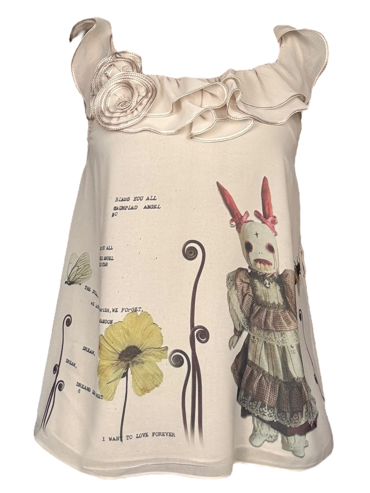 Woodland Reverie Ruffle + Floral Applique Cream Top - L