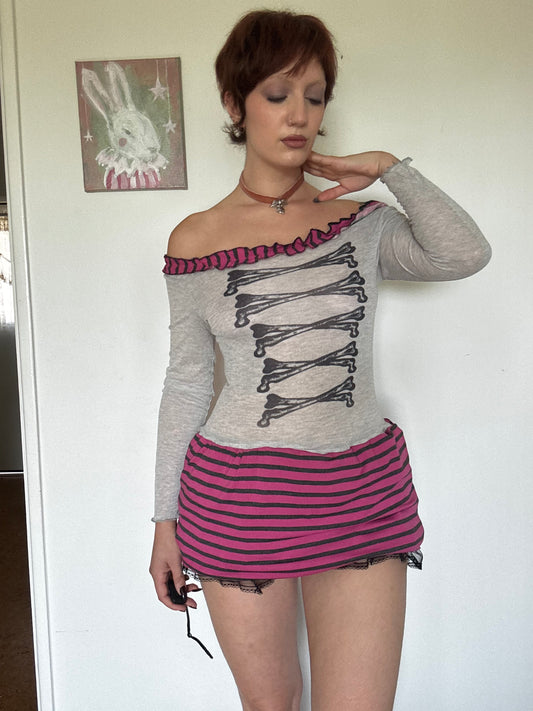 Angel's March Grey/Pink Stripe Bubble Dress - M/L