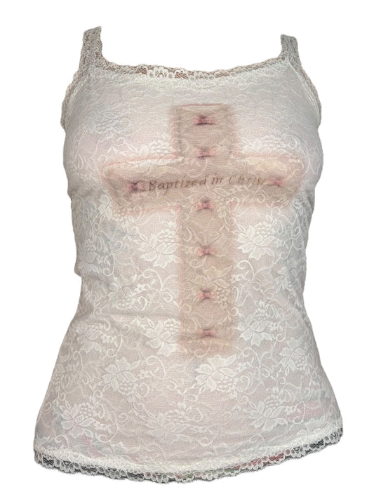 Baptized in Christ White Lace Tank - L/XL