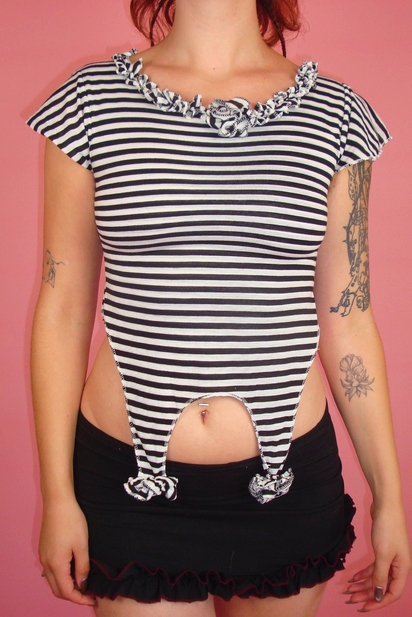 Eden Black and White Striped Garter Top - S/M