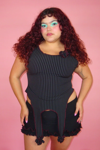 Desdemona Black Pinstripe Garter Top - L/XL