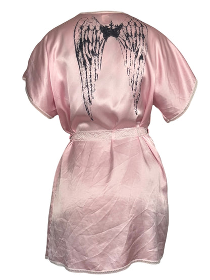 Hold Onto My Wings Pink Satin Robe - L