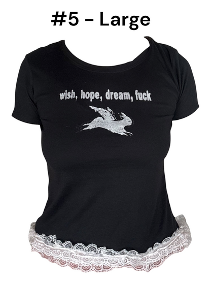 Wish, Hope, Dream, Fuck Ruffle Baby Tee