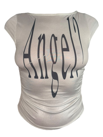 Angel? Ruched White Top - S