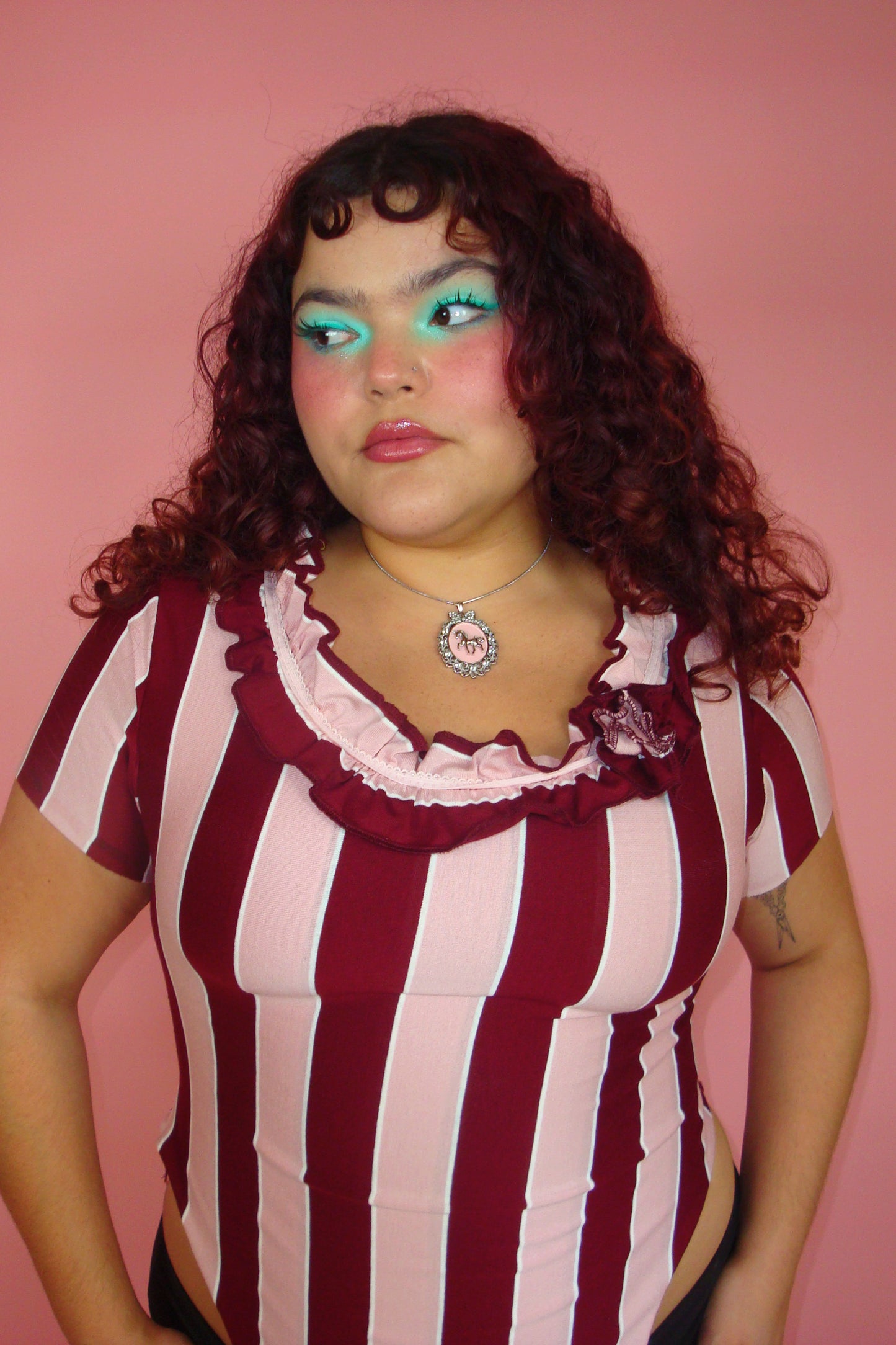 Lucinda Pink and Crimson Striped Garter Top - XL