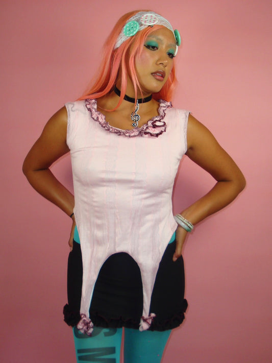 Isabella Pink Lace Sleeveless Garter Top - M