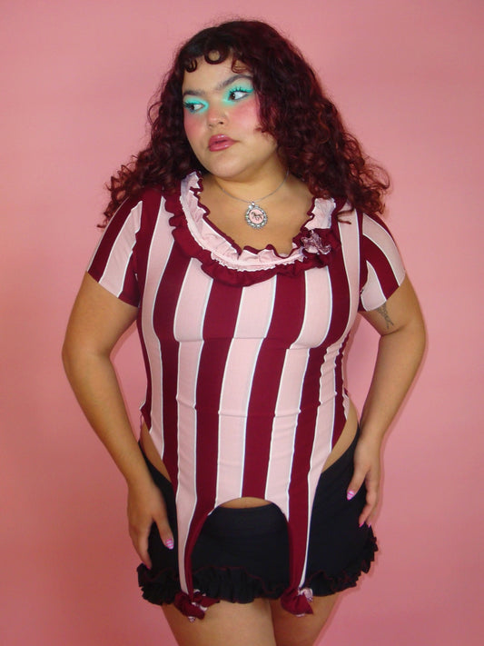 Lucinda Pink and Crimson Striped Garter Top - L