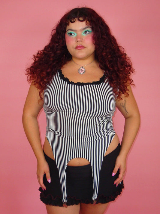 Cordelia Black and White Stripe Garter Top - XL