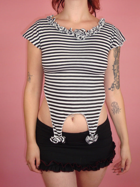Eden Black and White Striped Garter Top - S/M