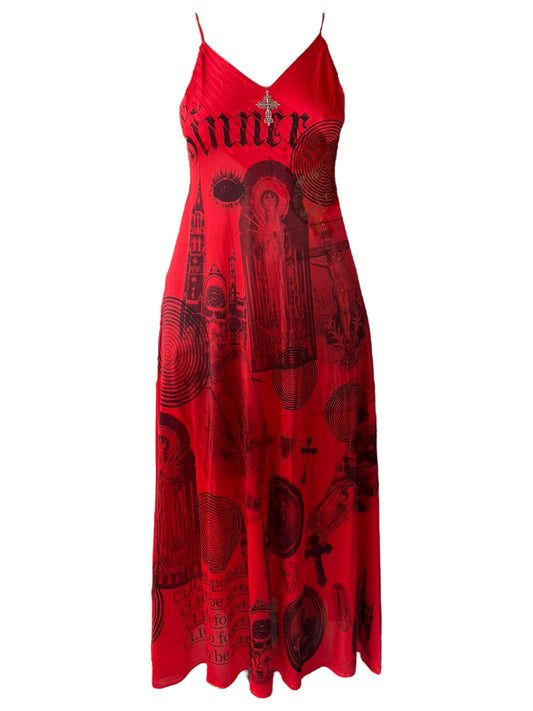 All of Sinners Red Slip Dress - L