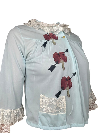 Bleeding Heart Blue Bed Jacket - L