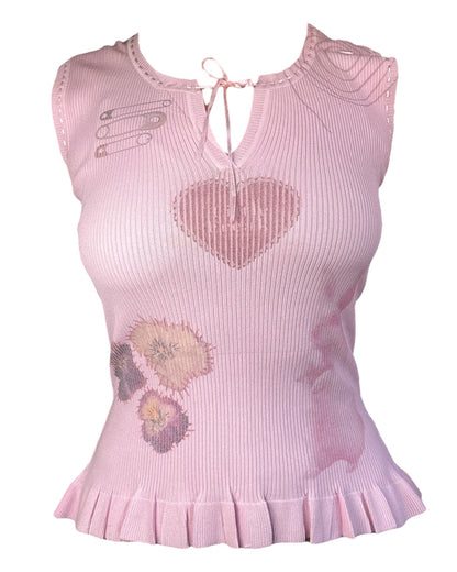 Forget Me Not Pink Ribbed Blouse - M