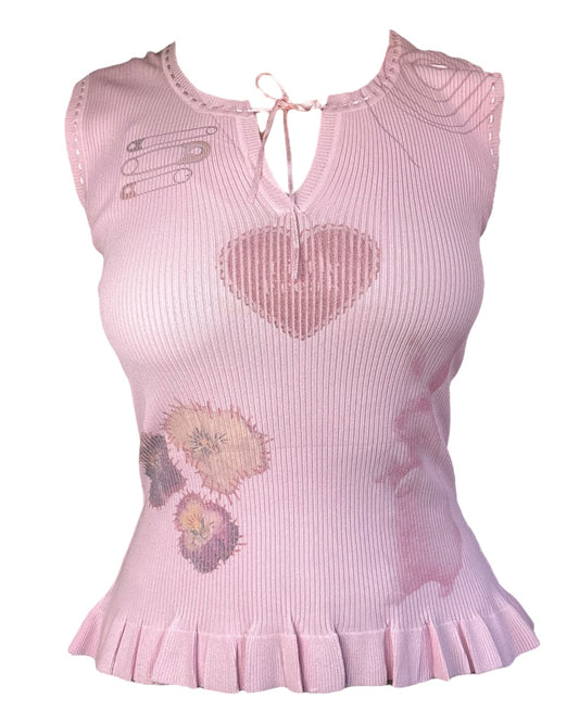 Forget Me Not Pink Ribbed Blouse - M