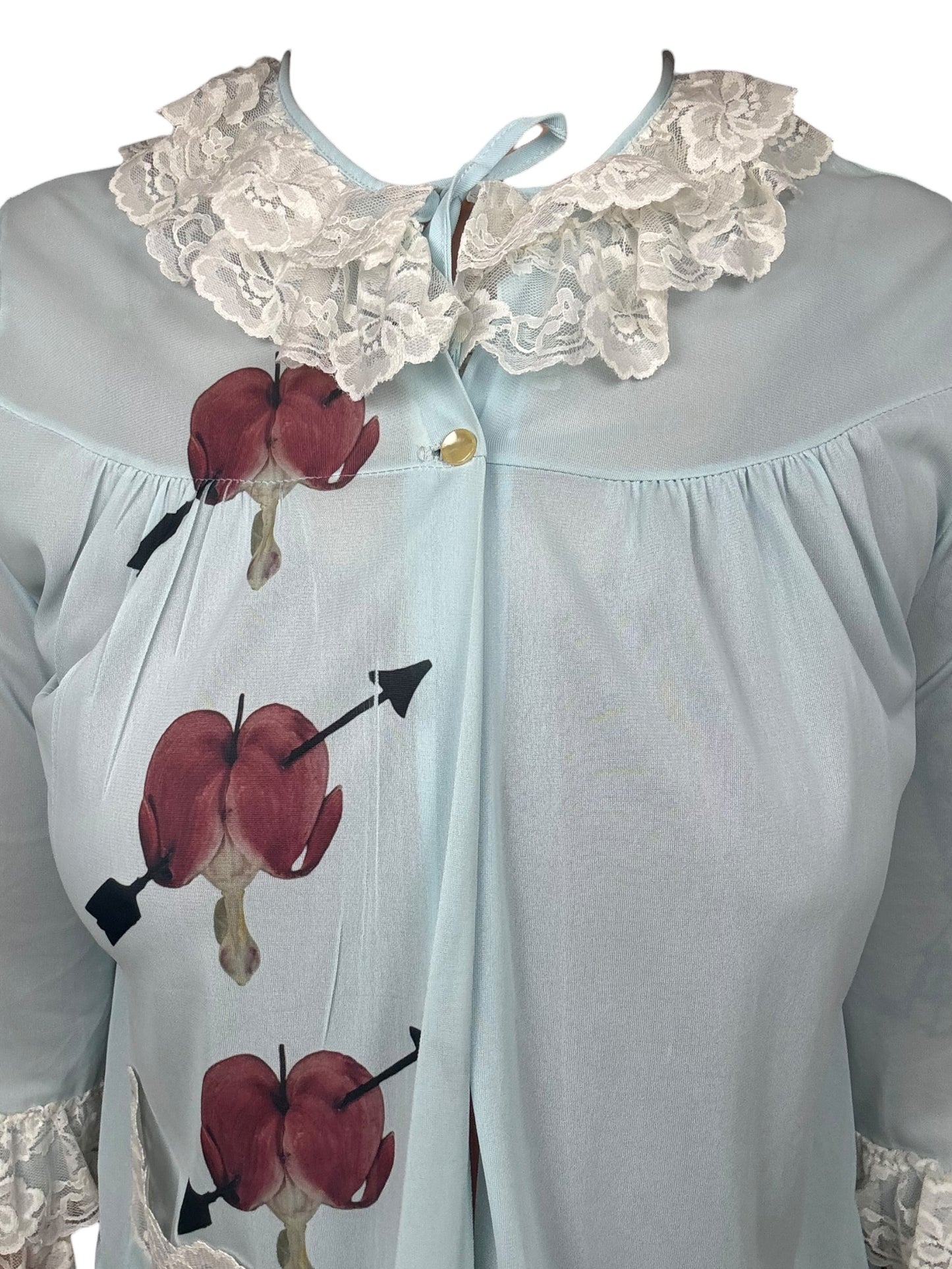 Bleeding Heart Blue Bed Jacket - L