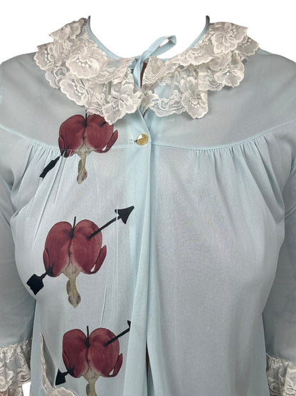 Bleeding Heart Blue Bed Jacket - L