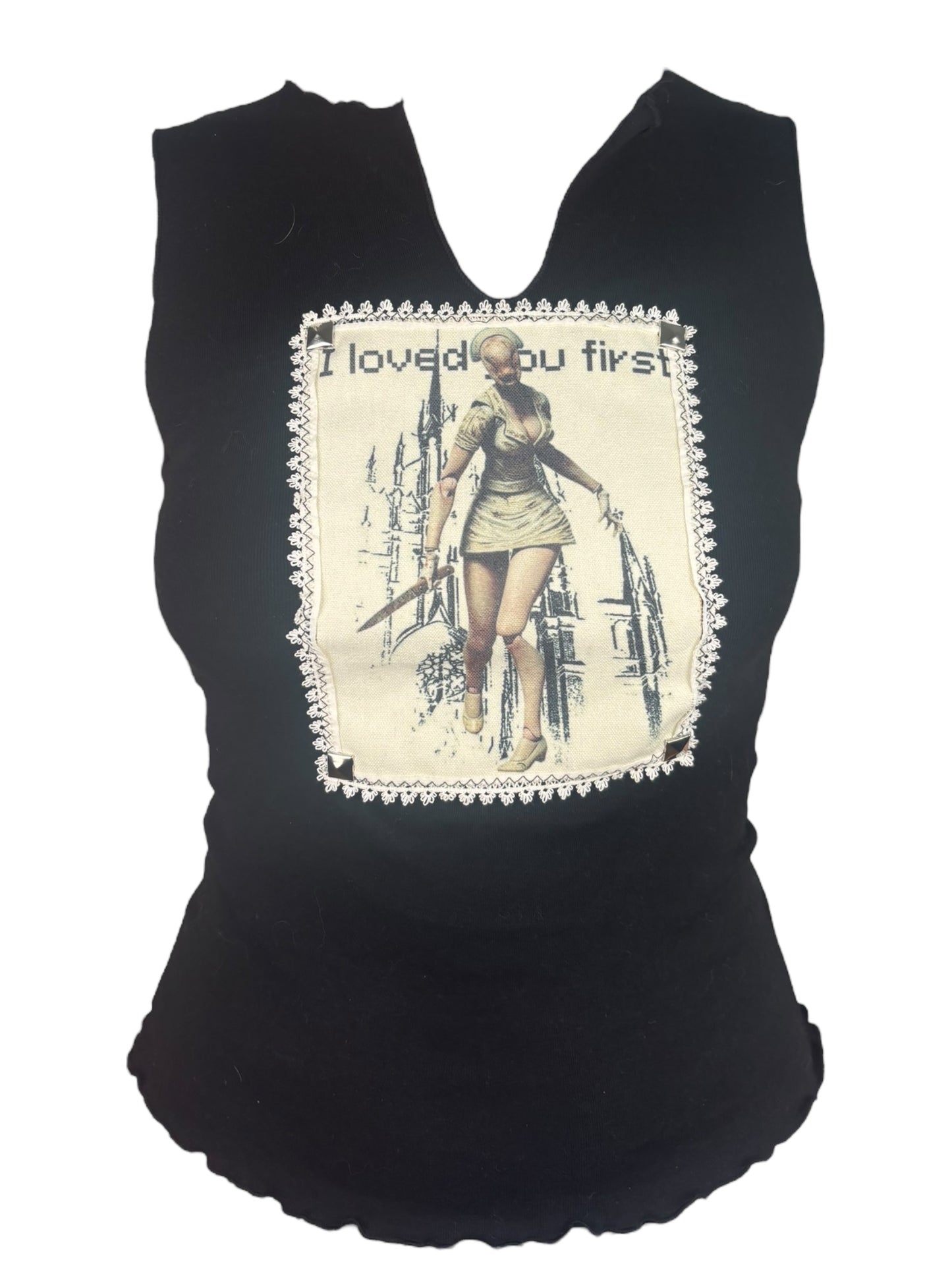 I Loved You First Upcycled Black Tank - S
