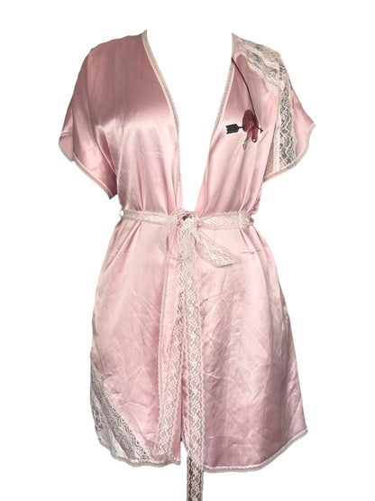 Hold Onto My Wings Pink Satin Robe - L