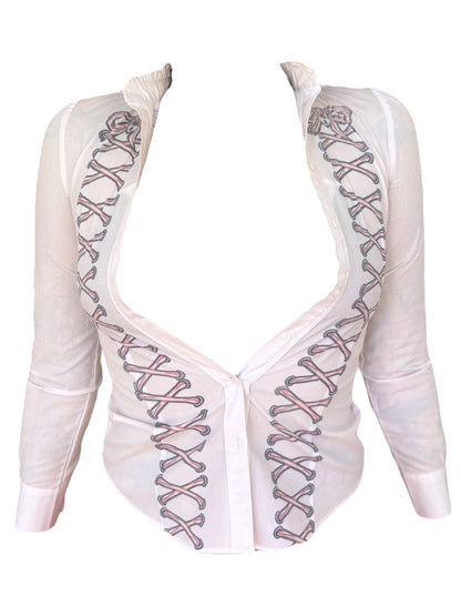 Lace Me Up White Button Up - XS