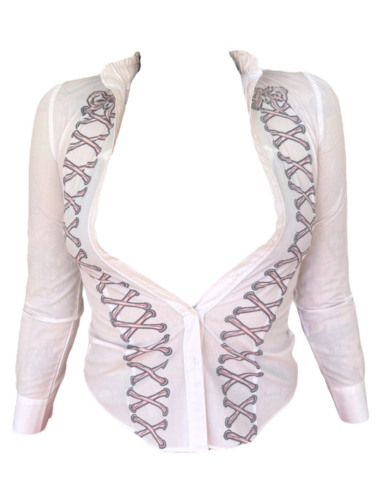 Lace Me Up White Button Up - XS