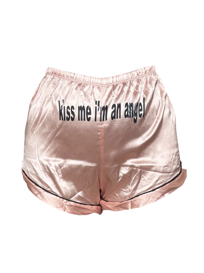 Kiss Me, I'm an Angel Pink Satin Shorts - L/XL