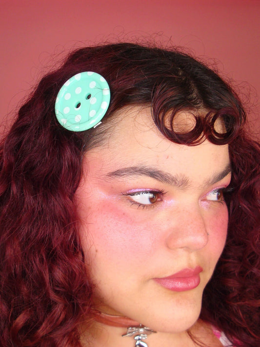 Teal Button Hairclip