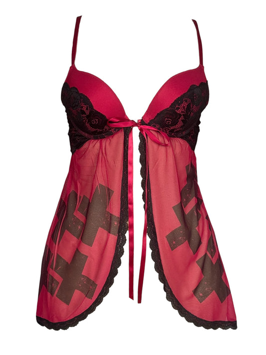 Helping Hand Red Babydoll Bustier Top - M