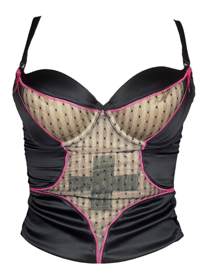 Helping Hand Black/Hot Pink Zipper Corset - M