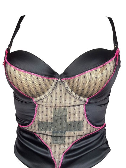 Helping Hand Black/Hot Pink Zipper Corset - M