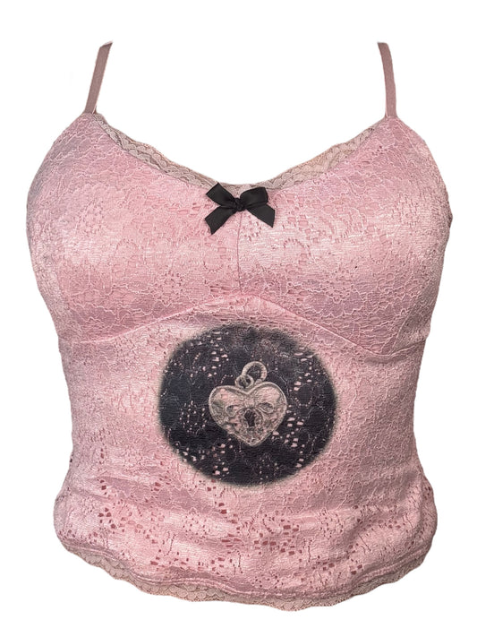 Key to My Heart Pink Lace Tank - M/L