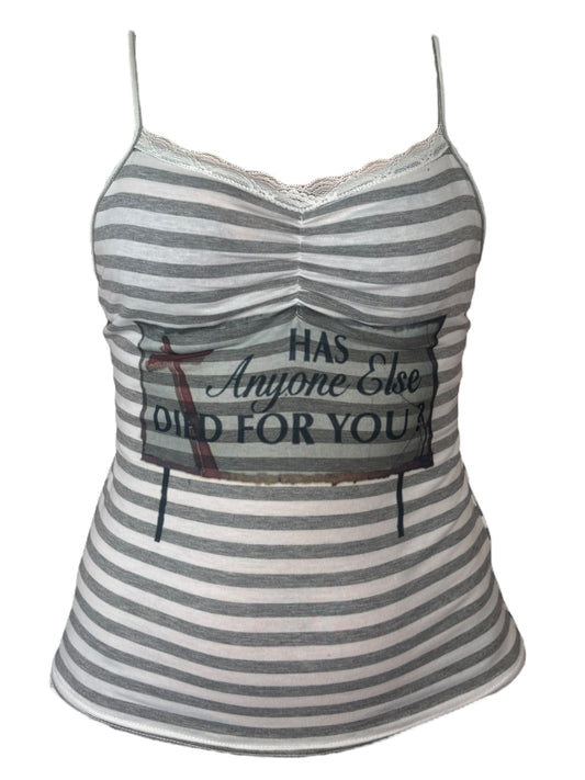 Has Anyone Else Died For You? Grey Striped Tank - L