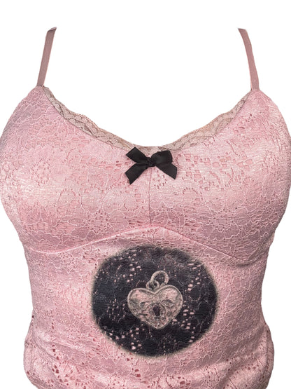 Key to My Heart Pink Lace Tank - M/L