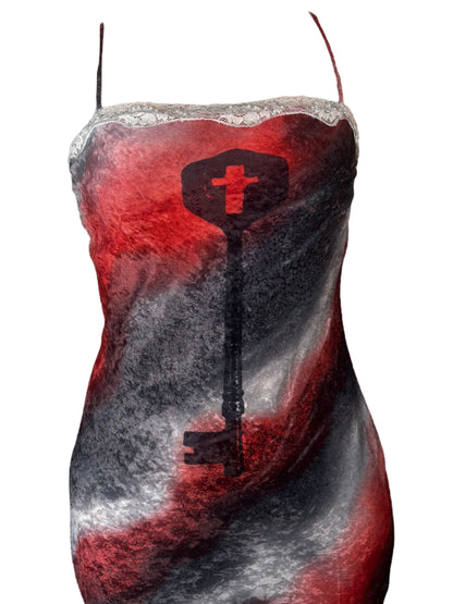 Under Lock and Key Red Gradient Velvet Dress - M