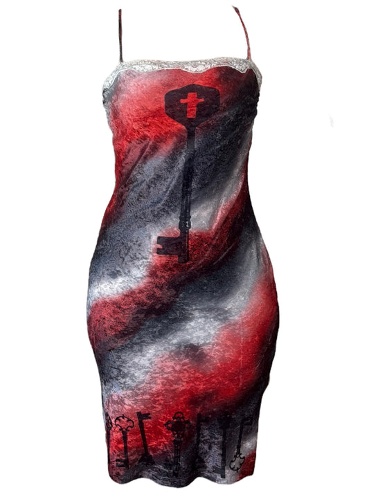 Under Lock and Key Red Gradient Velvet Dress - M
