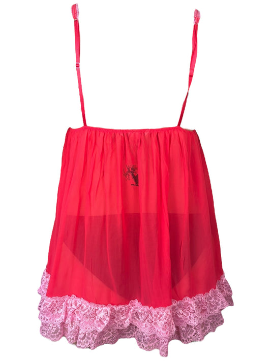 I Love You, Bunny Hot Pink Ruffle Babydoll Dress - M