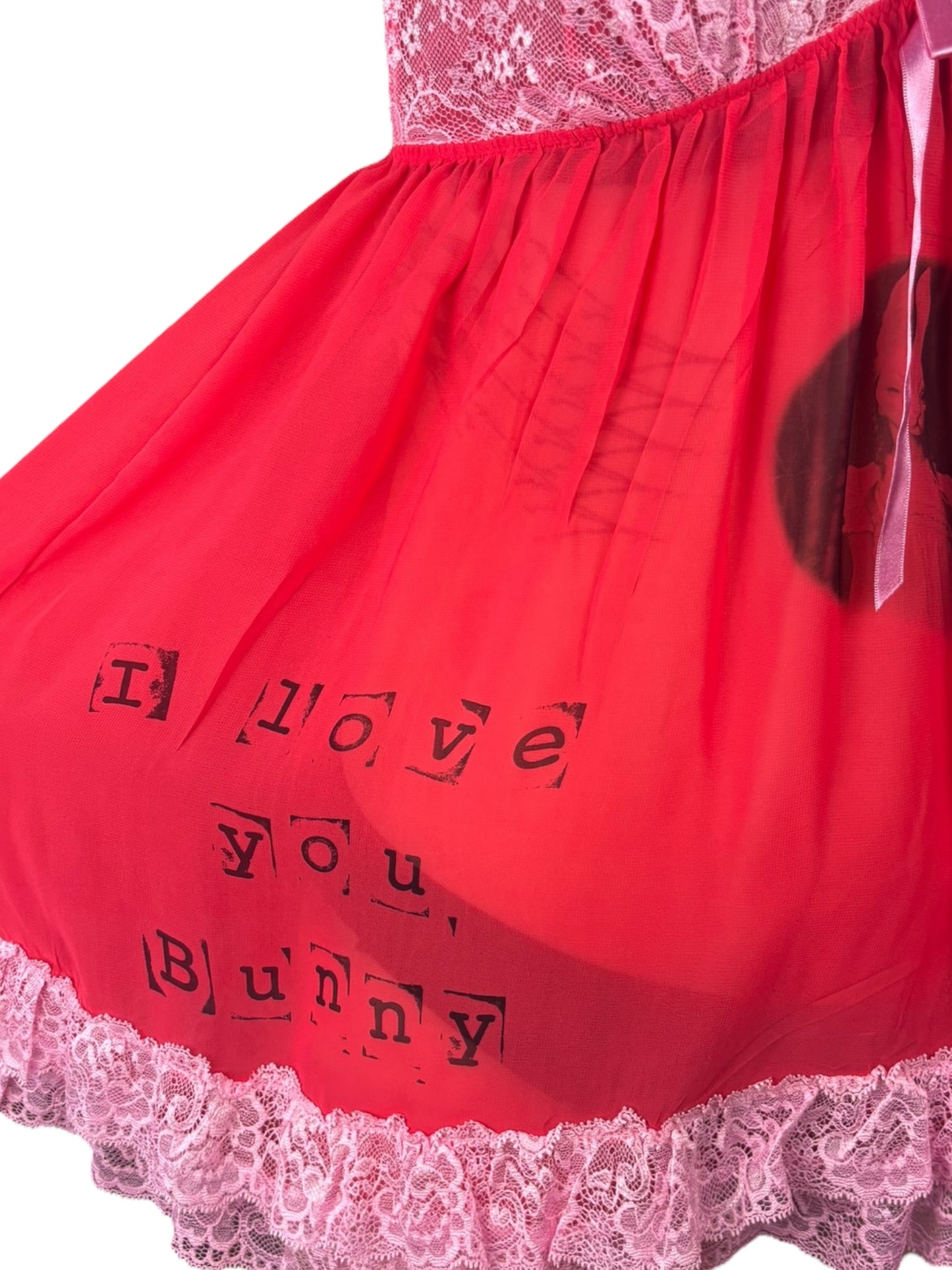 I Love You, Bunny Hot Pink Ruffle Babydoll Dress - M
