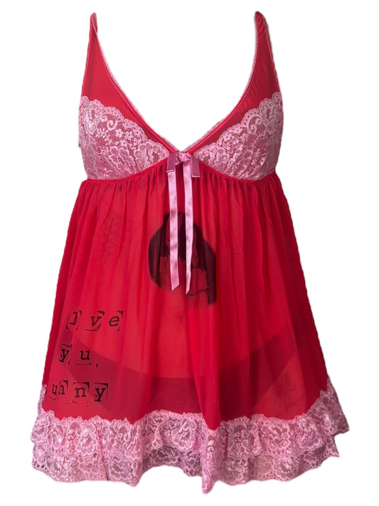 I Love You, Bunny Hot Pink Ruffle Babydoll Dress - M