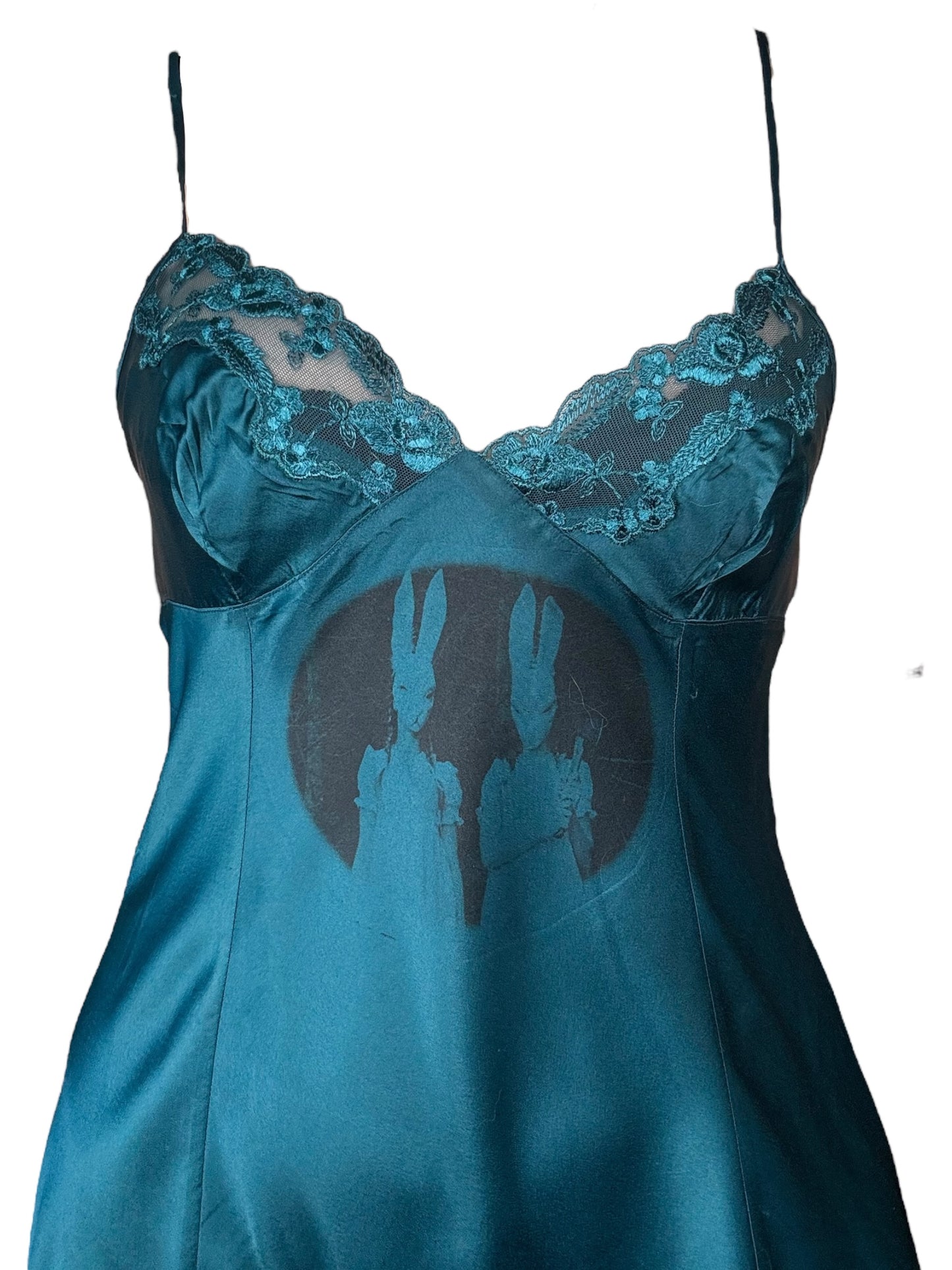 I Love You, Bunny Teal Dress - L