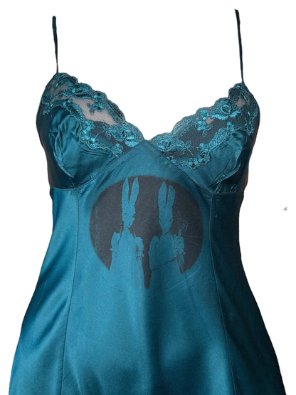 I Love You, Bunny Teal Dress - L