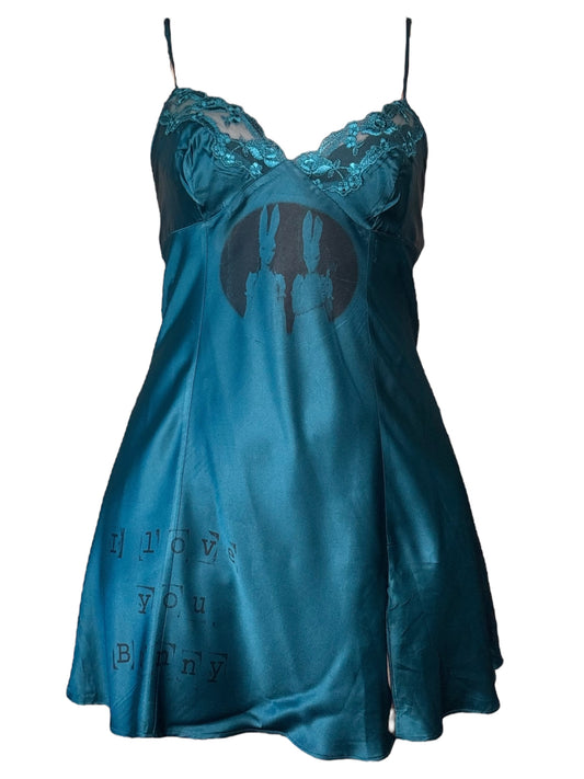 I Love You, Bunny Teal Dress - L