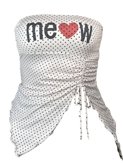 Meow Polka Dot Flutter Top - L
